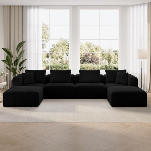 Image of Novilla 141 inch Modular Sectional Sofa, U Shape Freestyle Sectional Couch, Modern Cloud Design with Smarts Coil Support, Boneless Sectional Couch for Living Room Apartment, No Assembly Required