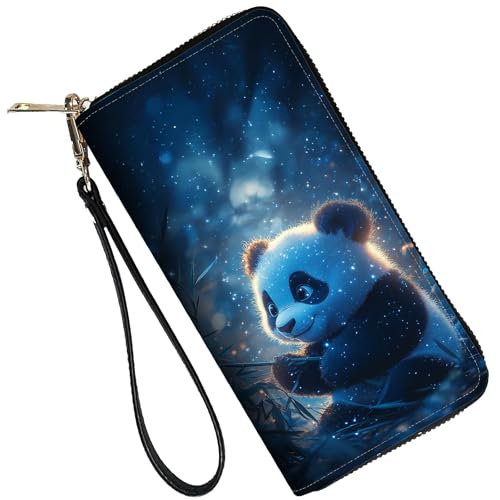 Image of RFID Blocking Leather Wallet for Women - Large Capacity Zip Around Clutch with 8 Card Slots,4 Cash Pockets & Coin Zipper,Cute Panda