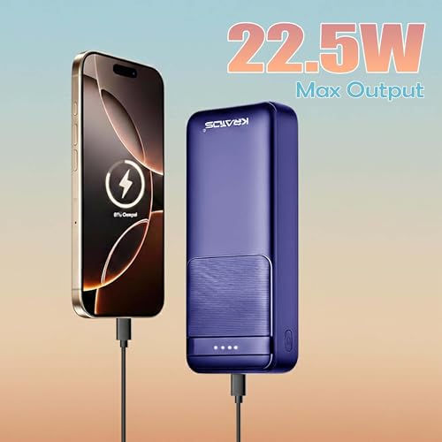 Image of Kratos Legend Champ Power Bank 20000mAh, 22.5W Fast Charging with Power Delivery & Quick Charge, Triple Output, USB Type-C Input & Output, BIS Certified, Made in India (Blue)