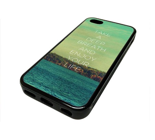 Apple iPhone 5C 5 C Case Cover Enjoy Your Life Vintage DESIGN BLACK RUBBER SILICONE Teen Gift Vintage Hipster Fashion Design Art Print Cell Phone Accessories