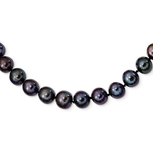 925 Sterling Silver 9-10mm Black Freshwater Cultured Pearl Necklace 20
