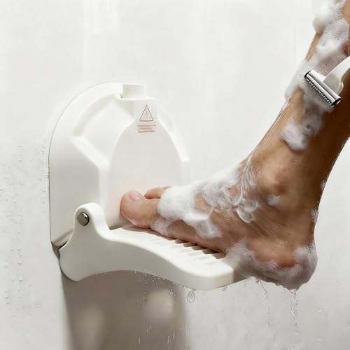 No-Drill Foldable Anti-Slip Shower Foot RestShower Step for Shaving Legs with Powerful Suction Cups Multi-Purpose Shower Shaving Foot RestSupports Pregnant Women and Those with Back Pain