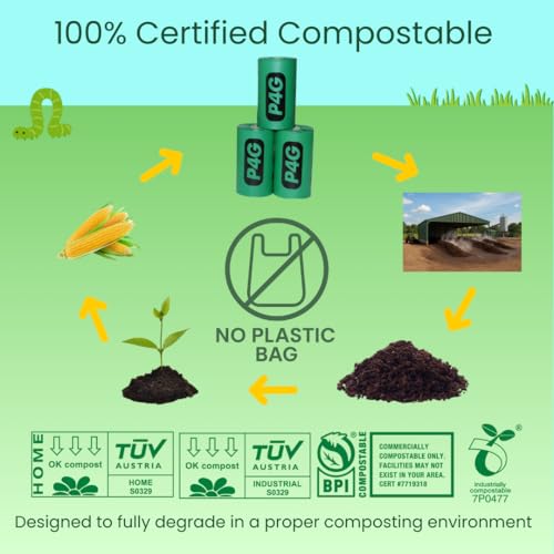 Image of 100% Certified Home Compostable Poop Bags (90 Count 6 Rolls), Plant Based, Extra Thick (20 Micron), Leak Proof, Unscented Standard Size 9 X 13'', ASTM D6400 & EN 13432 Compliant, In Box
