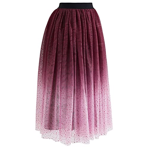 CHICWISH Women's Purple/Burgundy/Pink Festive Sparkle Ombre Tulle Midi Skirt3