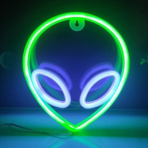 JYWJ Alien Neon Light,USB or 3-AA Battery Powered Neon Signs,LED Desktop Wall Decoration,Various Parties,Decoration Of Business Premises(Green+Blue) Cover