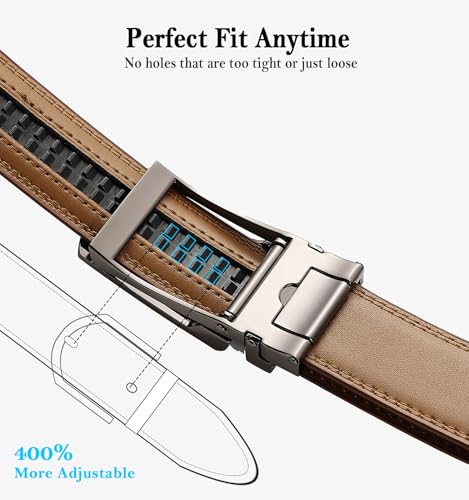 Founders & C Mens Ratchet Belt Leather Click 1 1/4" with Slide Buckle, Casual Dress Belt Adjustable4