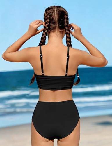 Image of Girls Tankini Swimsuits Tropical Print Bathing Suit Two Piece Girls' Swimwear with Tie Side Knot 9-16T