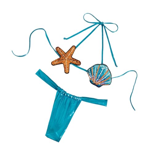 Bikinis - Traje de baño de dos piezas con diseño de estrellas de mar, vestido de natación sin espalda para mujer, cintura baja para ropa de playa, Bl, L