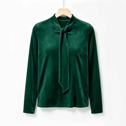 Velvet Tops for Women Bow Tie Neck Fit Long Sleeve Dressy Velour Blouse - image 5