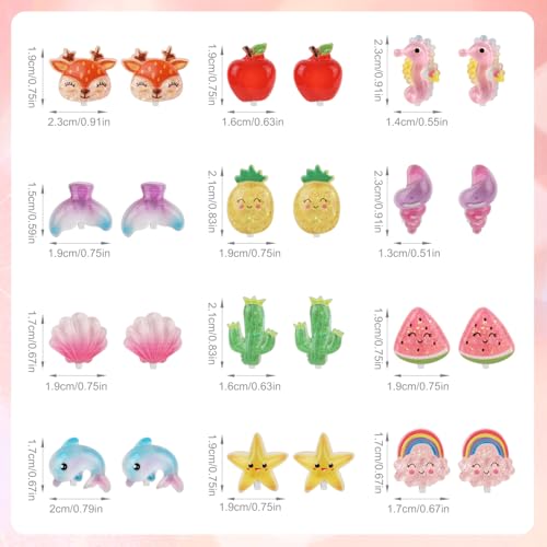 12 Pairs Clip On Earrings for Little Girls, Princess Clip Earrings Clip On Earring And Earring Set Non Pierced Earrings Dress up Jewelry Accessories for Toddler Kids (Fruit Animals)2