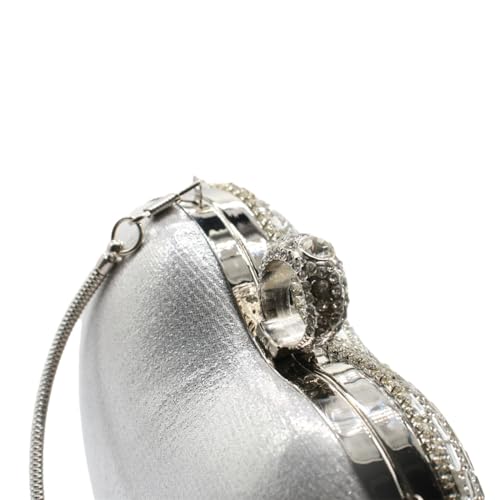 Image of UMREN Women Luxury Heart Shape Tassel Evening Clutch Bag Rhinestones Wedding Party Purse Handbag