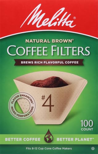 Melitta #4 Cone Coffee Filters, Unbleached Natural Brown, 100 Total Filters Count - Packaging May Vary