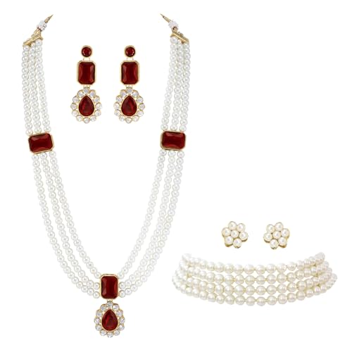 Image of Peora Traditional Maharani Haar Necklace with Earrings Bridal Jewellery Set Gift for Women