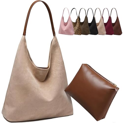 Gipvv Large Work Tote Bags for Women, 2025 Boho Slouchy Suede Purses Handbags (Beige)