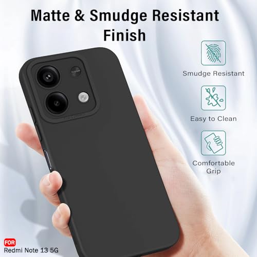 Image of TheGiftKart Liquid Silicon Back Cover Case for Mi Redmi Note 13 5G | Stylish Camera Protection Module | Micro-Fibre Lining Inside | Shockproof Back Cover Case for Redmi Note 13 5G (Silicone, Black)