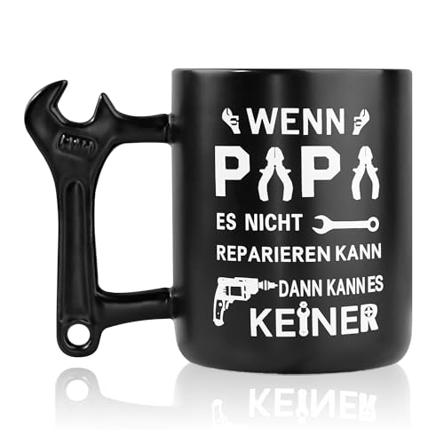 Johiux Papa Geschenke Kaffeebecher mit Schraubenschlüssel Griff Weihnachten Geschenke für Papa Geschenk für Männer Geburtstag Vatertagsgeschenk Vatertag Weihnachtsgeschenke 400ml Tasse