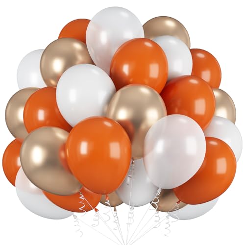 Image of Orange Gold Balloons, 12 Inch Burnt Orange White Balloons with Metallic Gold Balloon for Autumn Harvest Thanksgiving Fall Pumpkin Theme Birthday Baby Shower Bridal Wedding Graduation Party Decorations
