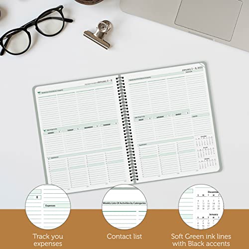 Planner Pad Spiral Bound 3-Tier Funnel Down 12 Month Organizer, Calendar Year (January - December 2023), Greenish Grey Cover/Soft Green Ink, 6 3/4" X 8 1/2" #TOP3