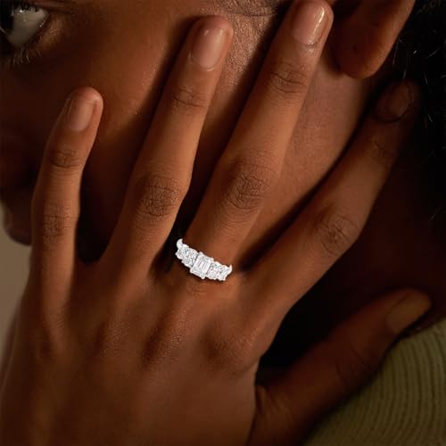 DEWBERRY IGI Certified 2.5 Cttw Lab Grown Diamond Five Stone Engagement Ring | 925 Silver Women Prong Set Diamond Ring Jewelry Gifts for Anniversary 14K Yellow or White Gold Plated (VS/F-G) Size 4-103