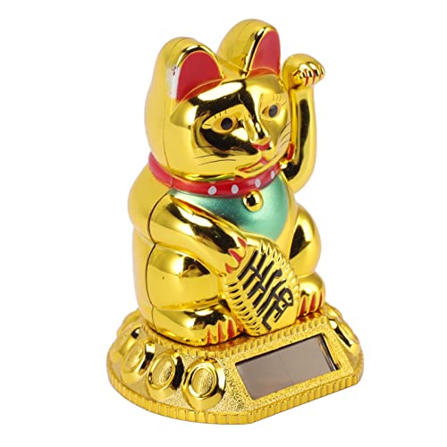 Syrisora Lucky Fortune Cat,Good Luck Gold Waving Cat,Chinese Lucky Cat Decoration,Waving Arm Solar Light Induction Statue Figurine For Home Office Stores Ornaments(Gold) - Image 2
