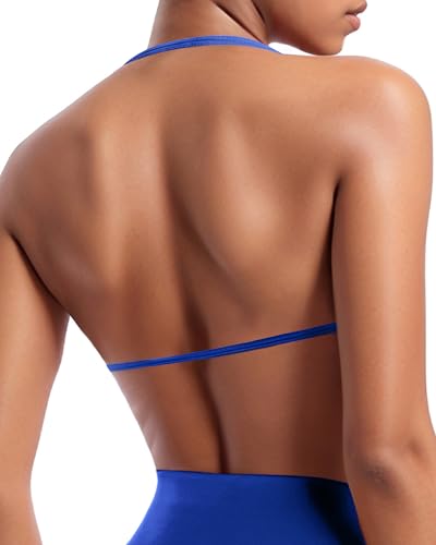 Image of OMKAGI Halter Sports Bras for Women Padded Strappy Bra Open Back Workout Gym Crop