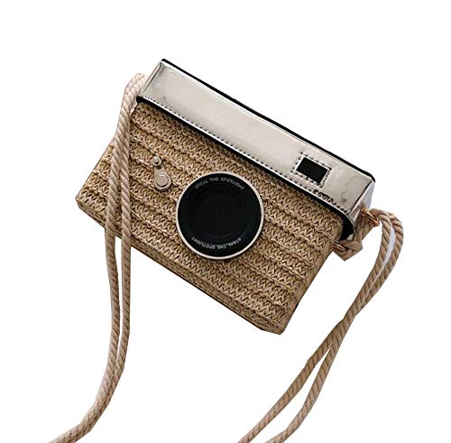 Yan Show, elegante borsetta da donna, a forma di macchina fotografica, in paglia