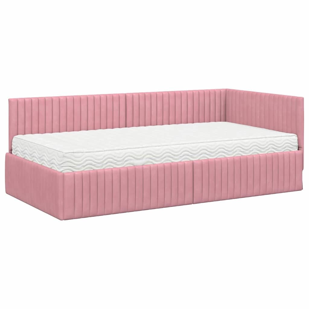 Struttura Letto Angolare in Velluto Grigio con Materasso Inclusa, Design Moderno, Supporto Solido, Testata Montata a Parete, Dimensioni 204x94x72 cm, Facile da Montare per Camera da Letto