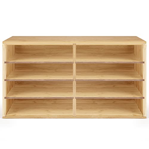 woodluv Large Bamboo Desktop File Sorter A4 Office Home Document Organiser Storage 8 Compartments,...