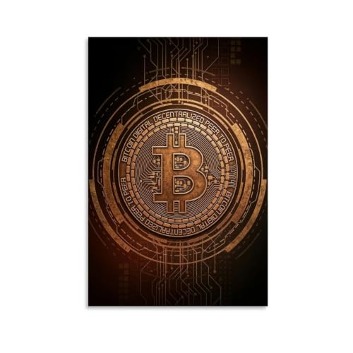 Vintage Bitcoin Circuit Emblem Wall Art,Retro Gold Bitcoin Symbol Print,Crypto Blockchain Home Decor Canvas Art Poster And Wall Art Picture Print Modern Family Bedroom Decor Posters 12x18inch(30x45cm)