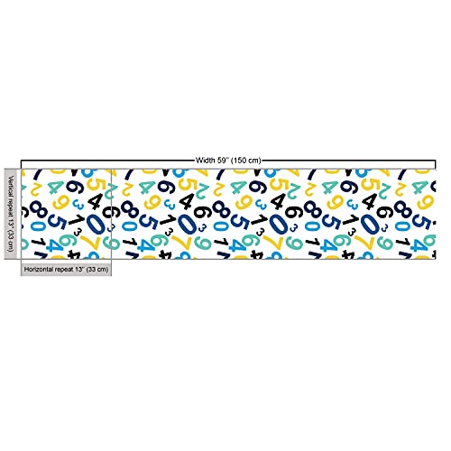 Image of Ambesonne Numbers Pattern Fabric by The Yard, Math Themed Number Print Jumble Look Ornament Colorful Image, Decorative Fabric for Upholstery and Home Accents, 1 Yard, Indigo Yellow