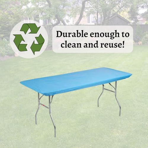 Image of Kwik-Covers 6' Rectangle Plastic Table Covers 30 inch x 72 inch, Bundle of 5 (Light Blue)