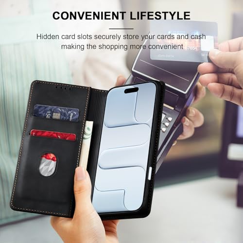 Image of Jasonyu Flip Wallet Case for iPhone 17 Air,Leather Magnetic Folio Cover with Card Holder,Kickstand - TPU Shockproof Durable Protective Phone Case,Black