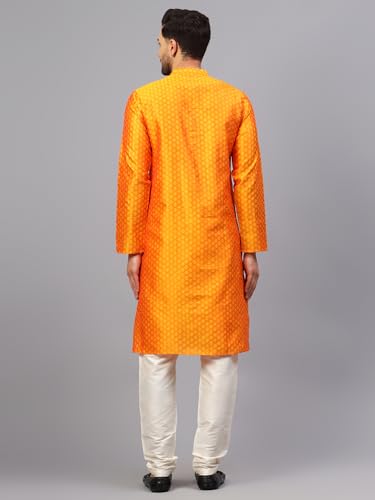 Image of LATEST CHIKAN Men's Silk Chikankari Kurta with Cream Churidar | Festive Set - KP Silk BANARSI