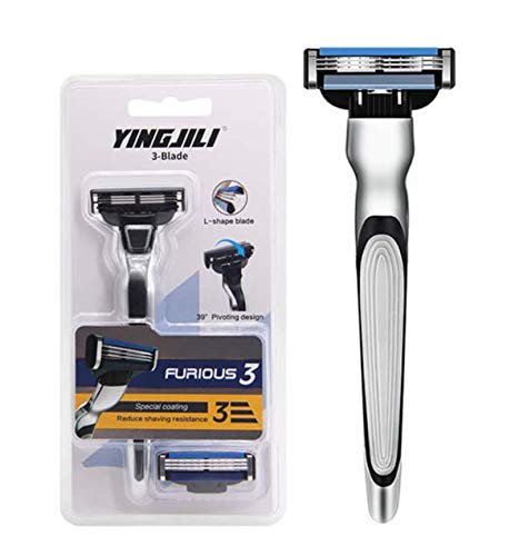 YINGJILI Razor 3 Blades Safety System Metal Refill Shaving (1 handle+8 refills)