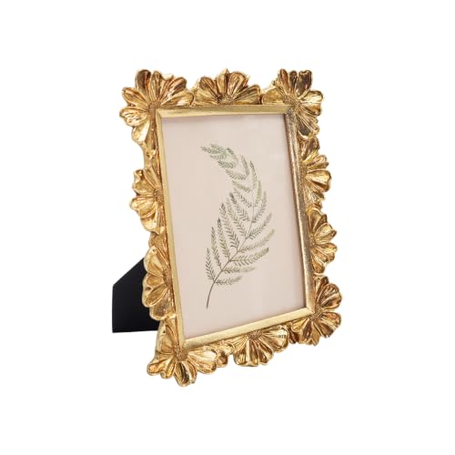Image of Antique Floral Picture Frame - Resin & Glass Victorian-Style Frame for Tabletop or Wall Decor (Gold, 5 inch x 7 inch)
