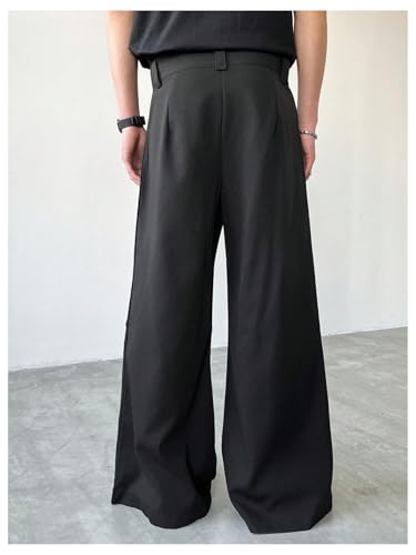 GORGLITTER Men's Button Fly Pleated Baggy Dress Pants Wide Leg Loose Trousers with Pockets3