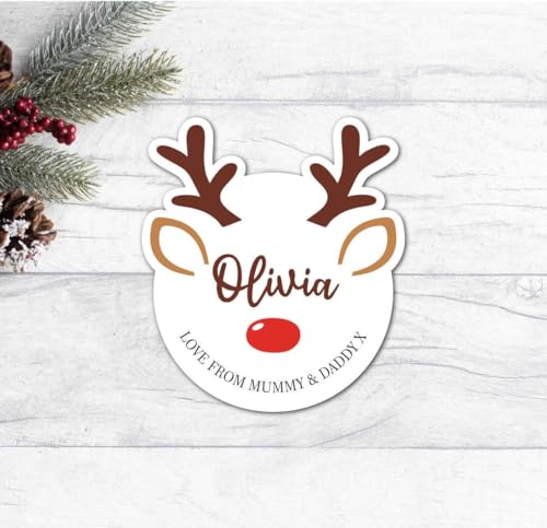 Personalised Christmas Labels for Gifts & Presents - Custom Name Initial Wrapping Paper Tags, Peel and Stick Xmas Labels for Kids Family Friends Wrap (Reindeer Shape Label) - Image 6