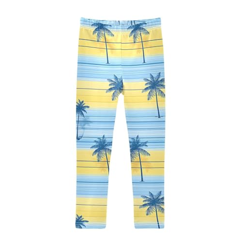 ALAZA Girls' Leggings Children's Yoga Pants Skinny Printed Dance Blue Stripe Palm Tree Comfortable 4T