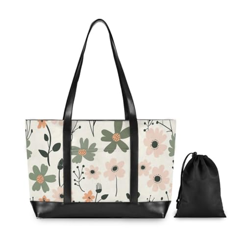 KLL Cute Pastel Green and Peach Flower essentials work handbags for women with zipper bag for work Large Handbag for men with lunch maletin ejecutivo para mujer2