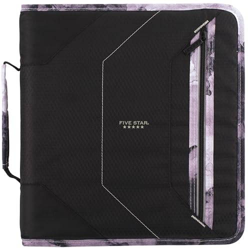 Five Star Zipper Binder, 2 Inch 3-Ring Binder for School, 530 Sheet Capacity, 3 Removable Tabbed File Folders, Black (29036IT8)