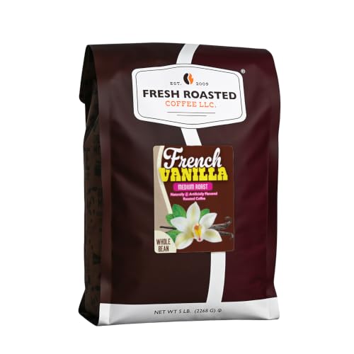 Fresh Roasted Coffee, French Vanilla Flavored Whole Bean Coffee, Medium Roast, Kosher, 5 lb (80 oz)