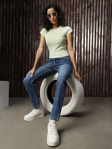 Image of High Star Women Cotton Washed Skinny fit High-Rise Casual Jeans