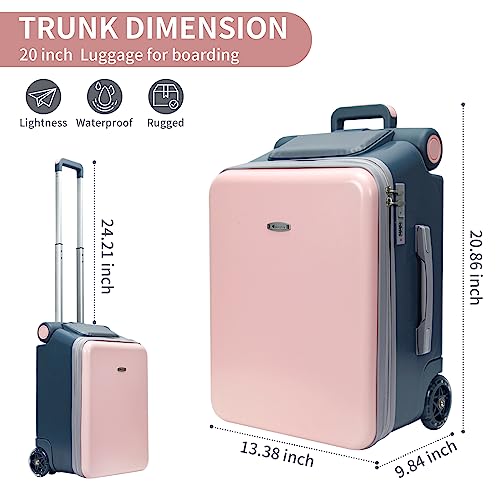 LemoHome Expandable Luggage with Spinner Wheels,Large Suitcases with Child Seat Design,Hard Luggage for Women and Men,20 inch Hardside Carry on Luggage for Travel (Pink)2