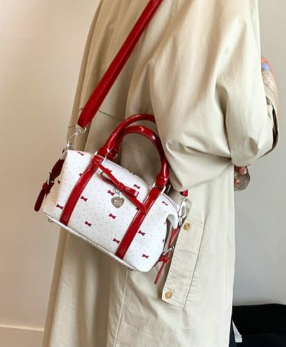 Niction Polka Dot Handbags For Women Y2K Bow Shoulder Bag Zipper Double Handle Underarm Bags Small Shoulder Bag Bow3