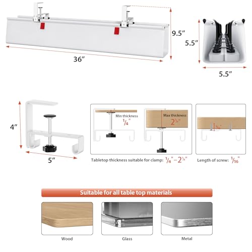 Image of Univivi No Drill Under Desk Cable Management Tray, 36 inch Cord Organizer for Table, Clamp /Screw Mount Desk Cable Management, Premium Fabric Cable Management Tray for Office, Home