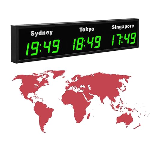 Horloge fuseau horaire mondial, grand écran LED numérique avec télécommande, horloge murale multifonction pour une utilisation internationale, coque en...
