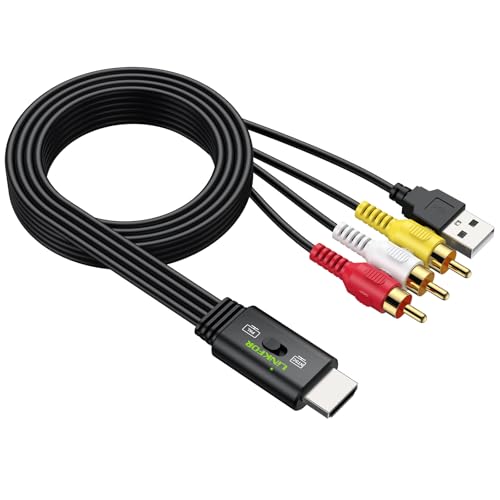 LiNKFOR Convertidor HDMI a RCA Compatible con PAL/NTSC,Cable HDMI a AV con RCA Macho,Cable de 150 cm para DVD Player, Blue-Ray, PS4/Xbox, Set-Top Box