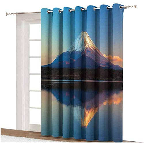 Cortinas opacas para puerta de patio con diseño de Fuji y lago Shoji, con impresión de foto de cielo claro y atardecer, parte trasera térmica, panel individual de 254 x 274 cm, para puerta de cristal