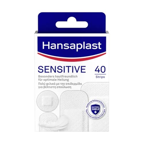 Hansaplast Sensitive Pflaster (40 Strips) Hautfreundliche Wundpflaster aus weichem atmungsaktivem Material mit Bacteria Shield und starker Haftkraft schonend zur Haut und schmerzfrei zu entfernen