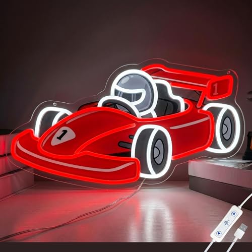Image of CULOIS Race Car Neon Sign for Boys Room Decor - Dimmable Racing Car LED Neon Light, Bedroom Game Room Wall Decor, Teen Boy Playroom Birthday Gifts